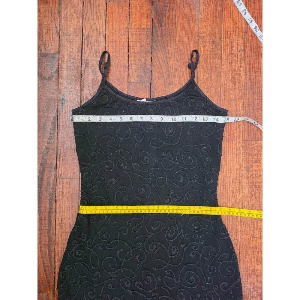 Cache Alexia Admor VTG Y2K Beaded Rouche Embroidered Black Slip Dress sz M